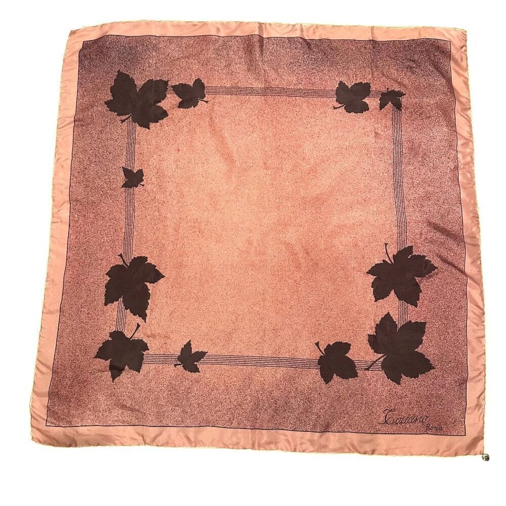 Vintage Tiziano Roma Silk Scarf Bessi Tag Italy Pink Gray Leaves 30in Square